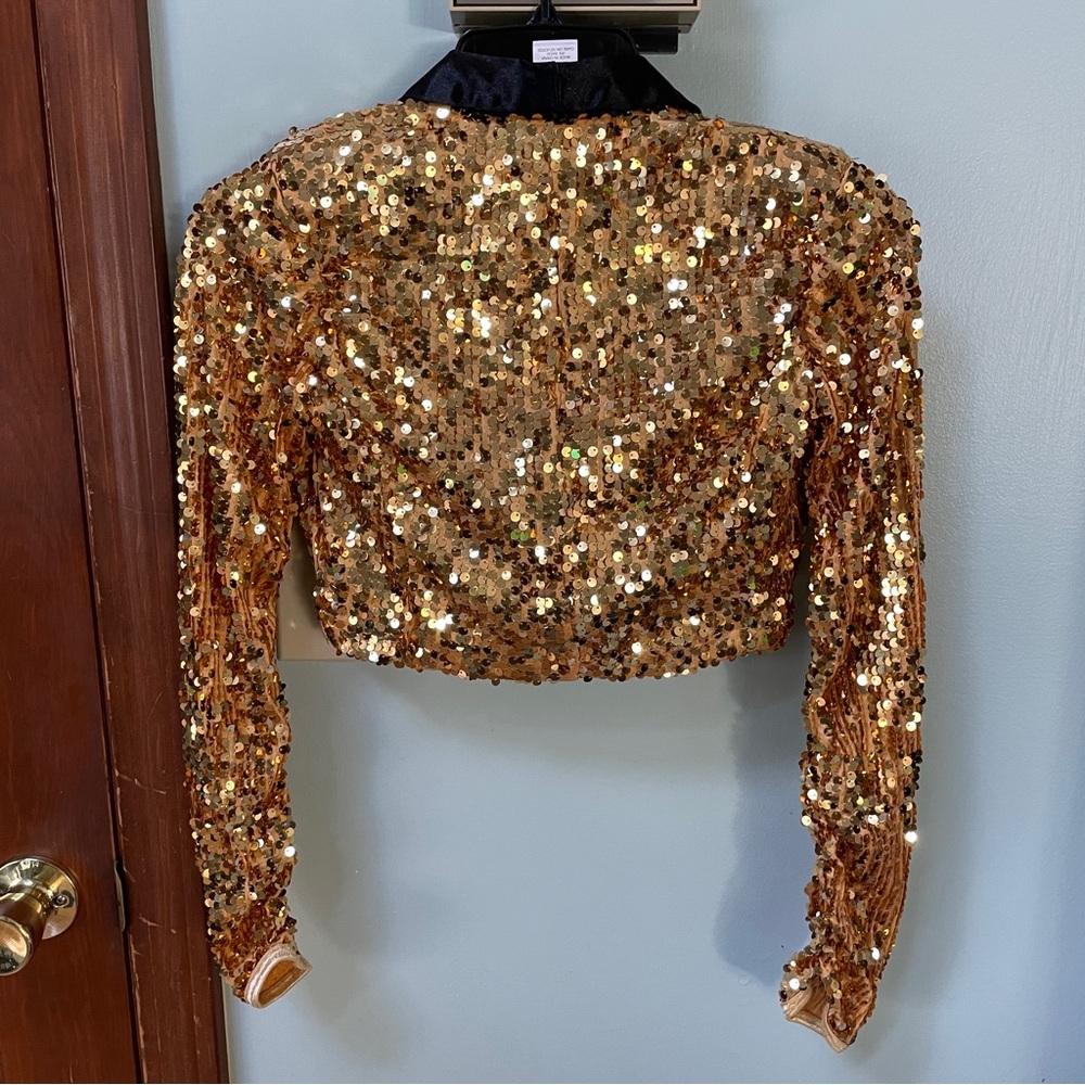 NWOT Balera Gold and Black Costume Halloween Dance Bolero Sequin Jacket Size L - Picture 4 of 8